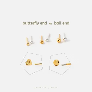 Shiny Ball Studs Earrings, 2, 2.5, 3mm Unisex, Gold, Silver SS201, SS001, SS002 Butterfly End, SS845, SS846, SS847 Screw Ball End (Type A)