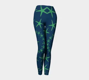 Starfish Adult Leggings - Green on Navy