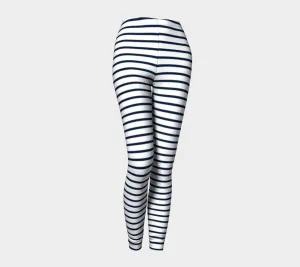 Striped Adult Leggings - Navy on White