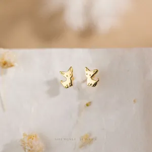 Tiny Chihuahua Stud Earrings, Unisex, Gold, Silver SHEMISLI SS679 Butterfly End, SS680 Screw Ball End (Type A) LR