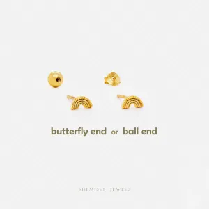 Tiny Rainbow Stud Earrings, Unisex, Gold, Silver SS807 Butterfly End, SS808 Screw Ball End (Type A) LR