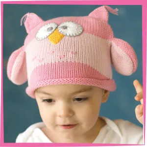 Zubels Owl Hoot Pink Beanie